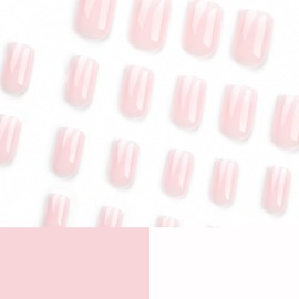 24Pcs Square Short Press on Nails Glossy Coffin Fake Nails Pink White Gradient Glue on Nails Full Cover Ombre Press ons Acrylic False Nails Artificial Nails for Women Girls Nail Decorations Set