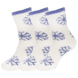 bamboomn – Super Medio/Grande Cozy suave y cálida Fuzzy Copo de Nieve Calcetines – 3Prs, 05 Snowflake Party