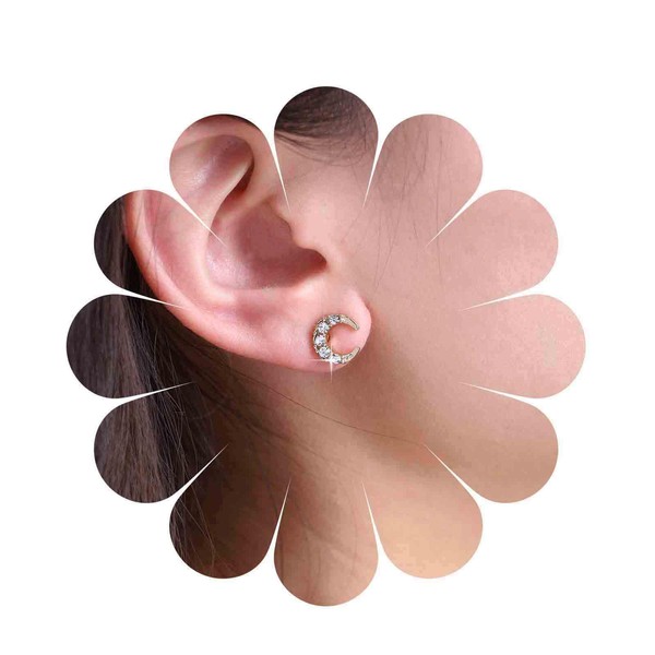 Cimenexe Bohemian Crystal Moon Stud Earrings Silver Cz Crescent Moon