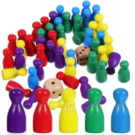 DECHOUS Game Pawns for Board Games, 50Pcs Multicolor Pawns Wooden Game Pieces Colorful Board Game Pawns, with 2 Dices