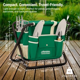 GardenHOME 7-Piece Gardening Tool Set – Stainless Steel Tools with Wooden Handles, Folding Stool & Canvas Tote, Durable Garden Kit for Women and Beginners