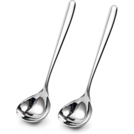 Comicfs 2 Pack Gold Gravy Ladle, SUS 304 Stainless Steel Soup Ladle, Small Soup Ladle, Sauce Ladle, Small Serving Ladle for Stirring, Mirror finished Soup Ladle Spoon and Dishwasher Safe 8-Inch (Gold)
