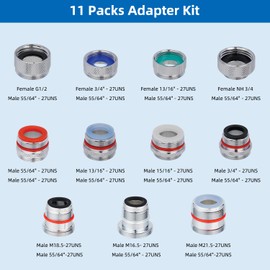 11pcs Faucet Adapter Kit, Brass Faucet Aerator Adapter Set Male Female Sink Faucet Adapter Converter to NH 3/4 Garden Hose, G 1/2 Shower Hose, Apply on Both Removable and Insert Aerator