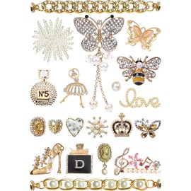 ZOKUZO Bling Croc Charms Women Accessories Cute Gold Designer Girly Pearl Crock Pins Chains Shoe Decorations Charms Jewelry for Girl Teens Gifts Bubble Slides 20pcs