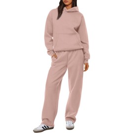 XIEERDUO Womens Loungewear Set Womens Sweatsuits 2 Piece Set 2024 Oversized Hoodie Sweatshirts Wide Leg Sweatpants Airport Travel Outfit Grey Pink M
