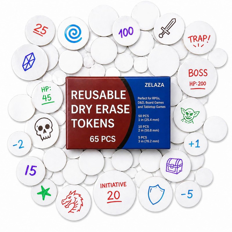 ZELAZA Dry Erase DND Tokens, 65 PCS RPG Set with