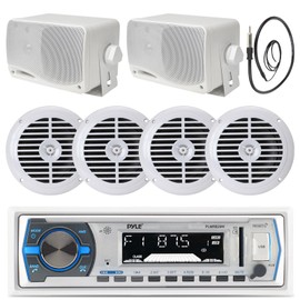 Pyle Audio Bundle 4 6.5" Marine Speakers, 3.5" Box Speakers, Pyle USB Bluetooth  Receiver, Antenna