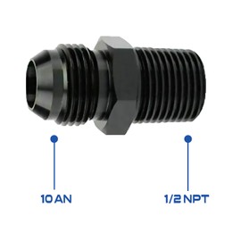 BLACKHORSE-RACING 10AN to 1/2 NPT Male Hose Fitting Adapter, Universal Aluminum Flare Male 10AN to 1/2'' NPT Union Fuel Oil Line Pipe Connector Black Anodized