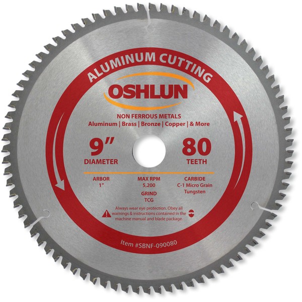 Oshlun SBNF-090080 9-Inch 80 Tooth TCG Saw Blade with 1-Inch Arbor for Aluminum and Non Ferrous Metals