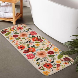 Bsheuancek Flower Bathroom Runner Rug Non Slip, Large Long Bathroom Rug Cute Floral Bath Mat for Bedroom Hallway Kitchen, Soft Plush Washable Shower Rug