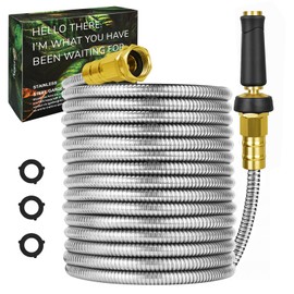 Metal Garden Hose 125FT with Brass Nozzle, Stainless Steel 304 Water Hose, Flexible No Kink Hose, Lightweight, Tough, Rust-proof for Yard, Outdoor, RV