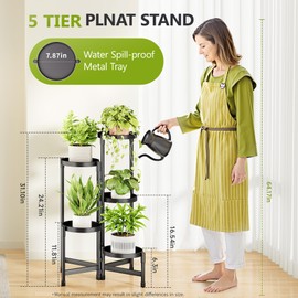 Cawukege 5 Tier Metal Plant Stand Indoor, Rotatable Corner Plant Shelf Outdoor, Tiered Flower Pot Display Stand, Black Multiple Plants Holder for Patio Living Room Balcony Garden Home Decor