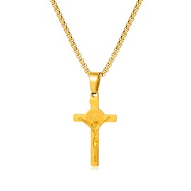 Jekvill 14k Gold Plated Cross Necklace for women and menwith Jesus Figure Religious Christian Gifts for Women Men First Communion Gifts Baptism Easter Basket Fillers Cross Necklace