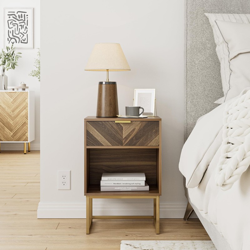 Masupu Nightstand,Modern Night Stand Boho Farmhouse Wood Bedside Table with