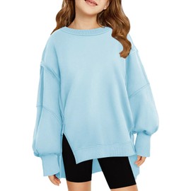 CharmWM Sweatshirts For Teen Girls Trendy Crewneck Oversized Kids Tops Long Sleeve Cute Fall Clothes Sky Blue