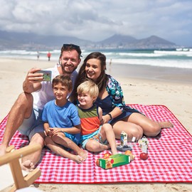 ADRIMER Large Picnic Blanket, Outdoor Waterproof Picnic Mat, Portable Sandproof Beach Blanket Mat for Family, Park, Camping, Hiking, 59" x 79", Red & White