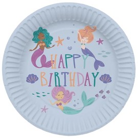 Folat 23927 Mermaid Birthday Decoration Blue with Iridescent Glitter - Plate - Mermaid Magic - 23 cm - Pack of 8 - Mermaid Party Tableware for Mermaid Party