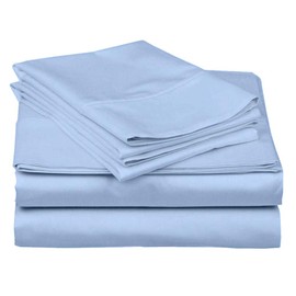 Extra Deep Sheets-Cotton Bed Sheets - 100% Cotton - 400 Thread Count - 22 Inch Extra deep Pocket Fitted Sheet with Elastic All Around (4 Pcs Sheet Set) - (Light Blue Solid - Queen Size)