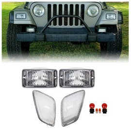 HECASA Clear Lens Bumper Signal + Side Marker Lights Compatible with 1997-2006 Jeep Wrangler TJ Turn Signal Lights Side Marker Lamps Replacement for 55157033AA CH2520141