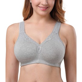 DotVol Women's Lace Cotton Comfortable Size Sizes Full Neck Without Underwire Bra, gray