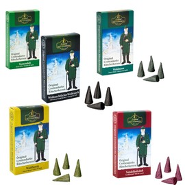 Crottendorfer Räucherkerzen Christmas Set of 5 – Fir, Forest Moss, Honey, Sandal, Frankincense, 120 Pieces, Size: M, Made in Germany