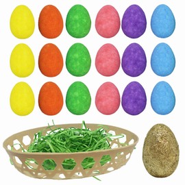 Widdle Gifts 18 Piece 4cm Easter Egg plus 1 Larger 6cm Golden Egg Hunt Set in Basket with Grass, Bonnet Making, Arts and Crafts 8408