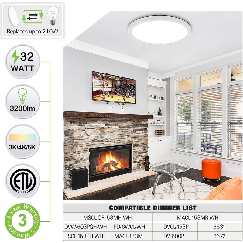 hykolity 18 Inch LED Round Flat Panel Light, White, 32W,