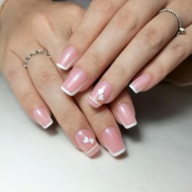 Curvlife Press on Nails with Brown and white Design Full Cover False Fake Nails Reusable Nail Kit with Nail Glue Adhesive Tabs Nail File