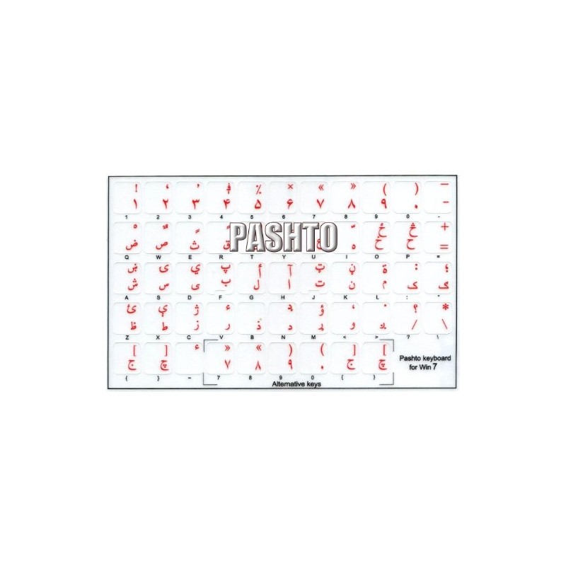 PASHTO KEYBOARD LABELS for WIN 7 with RED LETTERING ON