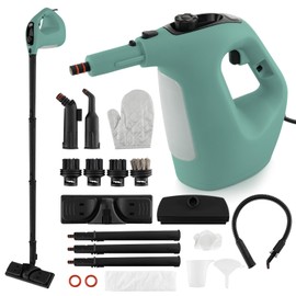 COSTWAY Handheld MultiPurpose Steam Cleaner with 17 Pieces, 350ml Large Capacity Steam Mop Continuous Fill water, Portable Chemical-Free Steamer for Home Use Carpet, Floors, Windows, 1400W, Green