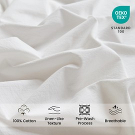 BISELINA Deep Pocket Fitted Sheet 100% Washed Cotton King Size, Fits up to 20" Linen Like Texture Fitted Bed Sheet, Breathable & Cool, 360° Fully Wrapped Mattress Cover - White