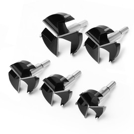 5PCS Forstner Drill Bit,Triple Flute Tungsten Carbide Tipped - for Hard Wood,Soft Wood Woodworking Hinge Cutter Tool Kits for Veneered Plywood Plastic(1-3/4",2",2-1/8",2-1/2",3")