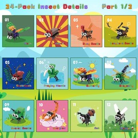 TENHORSES 24 Pack Insect Party Favors for Kids Building Set,Bulk Educational Bug Blocks Toy for Goodie Bags, Classroom Prizes, Valentines Day,Easter Christmas Birthday Party Gifts for Boysand Girls Ages