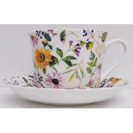 Rainbow Decors Sunflowers Meadow Cup & Saucer Fine Bone China Jumbo Breakfast 15fl oz 425 ml Flowers Floral Hand Decorated in UK