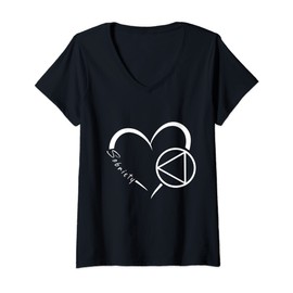 Womens Sober Alcoholic Abstinence AA Support Sobriety Heart Love V-Neck T-Shirt