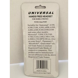Universal Hands-Free Headset for Mobile Phones with 2.5mm Port
