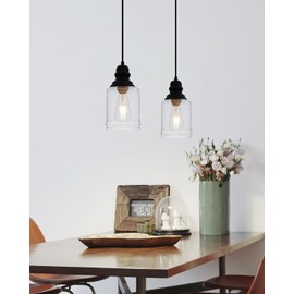 WILON Modern Glass Pendant Lights for Kitchen Island, 6.29" Mini Pandent Light Fixture with Seeded Glass Shade Black Farmhouse Pendant Lights E26 Base Hanging Kitchen Lights for Sink Dinging Room