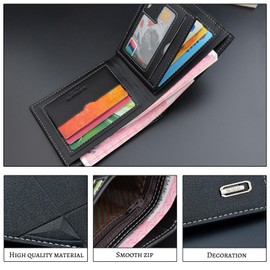 WisePoint Mens Wallet, Slim Men Leather Wallet for Men with Multi-Card Slot, Minimalist Credit Card Holder for Men, Mens Bifold Wallet with Zipper for Travel, Work, Sports, Outdoor (black)
