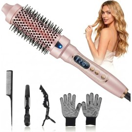 Cepillo Térmico Redondo 38mm con Infrarrojo, Alisador y Rizador de Cabello 2 en 1, Cepillo Eléctrico Iónico Profesional para Volumen y Brillo, Doble V