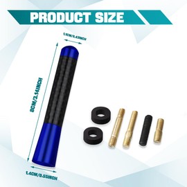 Kutyun Car Short Antenna, 3.14" Car Stubby Antenna, Carbon Fiber Mini Car Antenna with Aluminum Alloy Threading, Car Accessories Universal Car Antenna Replacement for AM/FM Radio Reception (Blue)