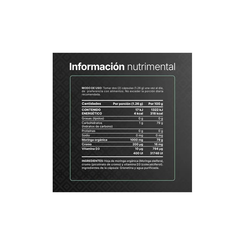 Moringa Orgánica Con Vitamina D3 Y Cromo 240 Cápsulas B