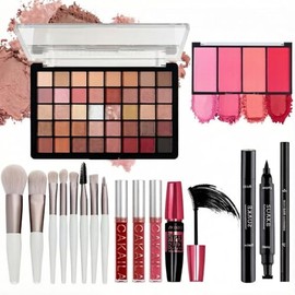 Set de Maquillaje para Mujer, Kit Maquillaje para Mujer, Kit Cosmético Completo Todo en Uno, Profesional Paquete de Inicio Esencial que Incluye Paleta de Sombras de Ojos, Juego de Brillo de Labios, Rubor, Base, Lápiz de Cejas, Juego de Brochas de Maquillaje