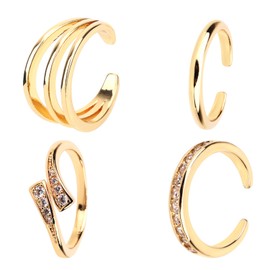 Mikovivi 4pcs Toe Rings for Women, Adjustable Open Toe Rings Set Minimalist CZ Triple Row Crystal Hug Band Stylish Summer Foot Jewelry (Gold)