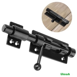 Litensh 200 Lockable Door Bolt Bolt with Padlock Hole, 304 Stainless Steel Sliding Latch, 14 mm Solid Barrel Bolt, Throw Latch Lock, Door Lock, Interior Door, Black