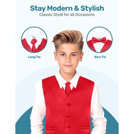 S.H. Churchill & Co. Boy's 4 Piece Vest Set, with Bow Tie, Neck Tie & Pocket Hankie, Red Size 7