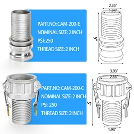 WUWEOT 2 Inch Camlock Fittings C&E, Aluminum Cam and Groove Hose Couplings, Female&Male Camlock x Hose Shank, Quick Hoses Couplings Adapter with Clamps for Easy Connect and Disconnect