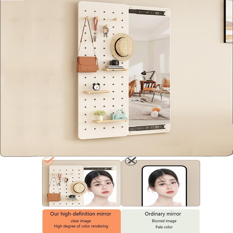 WOHNZA Hanging Full Length Mirror, Push-Pull Rectangle Mirror Concealed Design