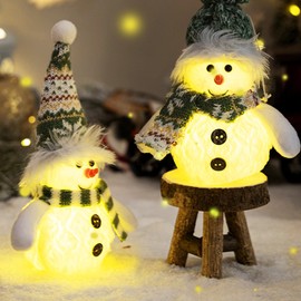 Snowman Christmas Decoration Indoor, Pack of 2 Gnome Christmas, Snowman Decoration with LED Light, Christmas Decoration Indoor, Snowman Christmas Decorations, LED Snowman Figure, for Christmas Table