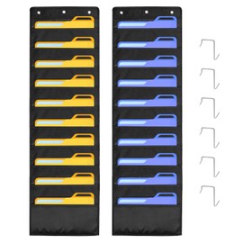 QWORK® 2 Pack 10 Pocket File Storage, Storage Pocket Chart, Hanging File Organizer, with Cards & Hooks for Classroom, Office, & Home Storag