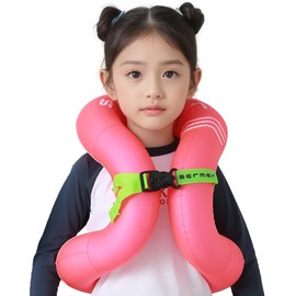 (New Korean Floatation Ring Legal Certified Product, Double Air Bag, Fixed Both Hands), Life Jacket, 33.1 - 55.2 lbs (15 - 25 kg), For Kids, Fastening Buckles, Thick, Durable, Safe, Pink, Swimming